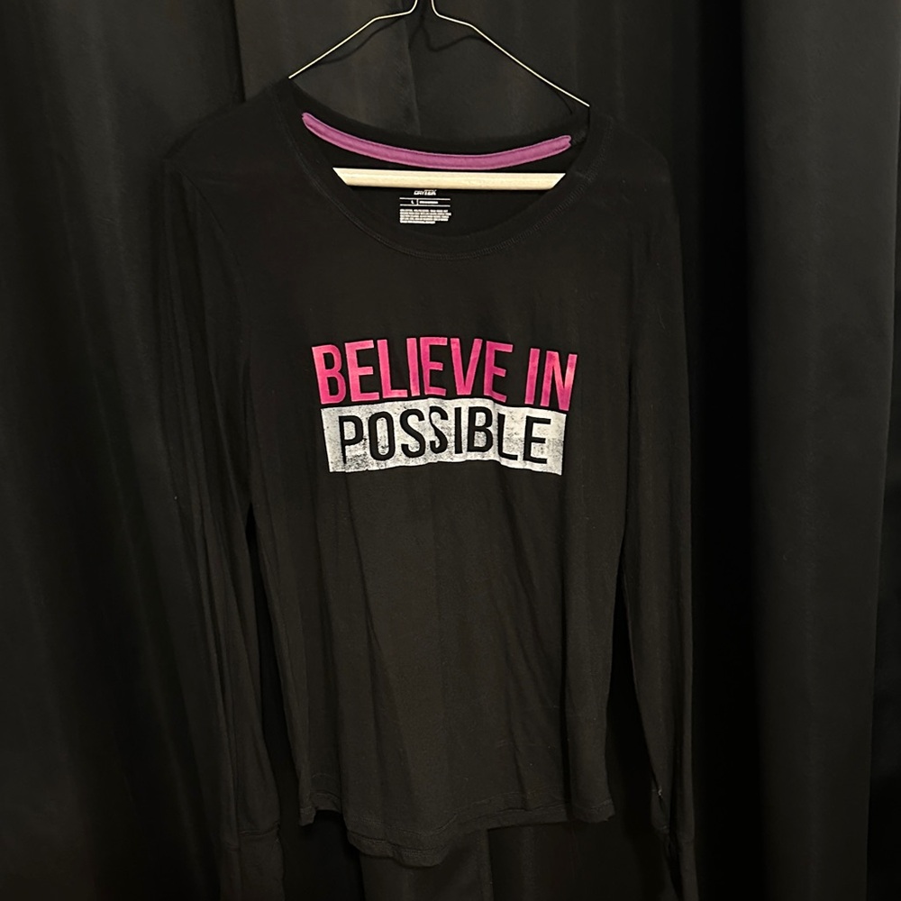 Black Long Sleeve Top with Pink Accents Believe in Possible large